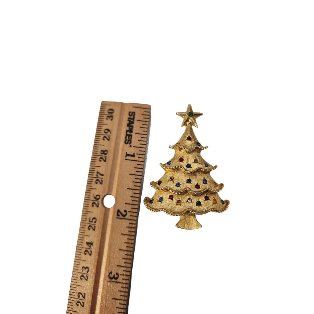 Vintage‎ gold tone rhinestone holiday Christmas Tree Brooch Pin - Picture 2 of 3
